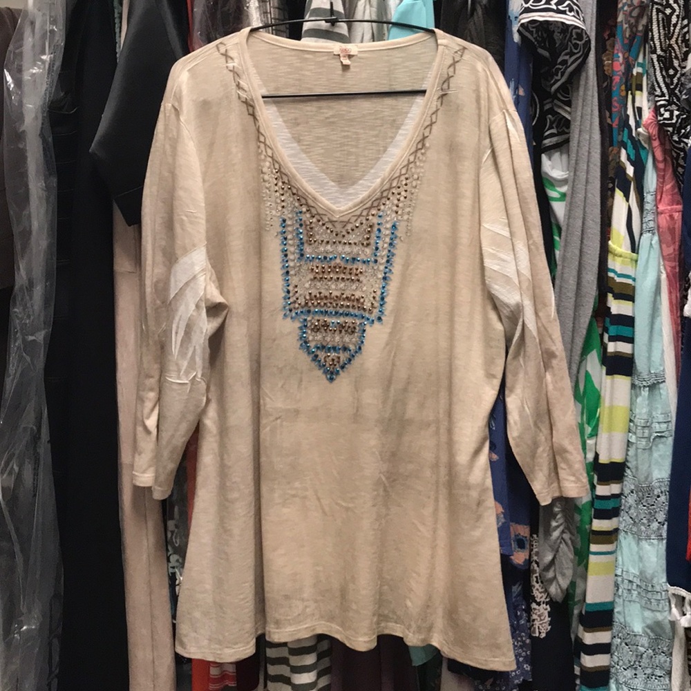 Reba 2X Plus Woman Blue & Copper Western Bling Top